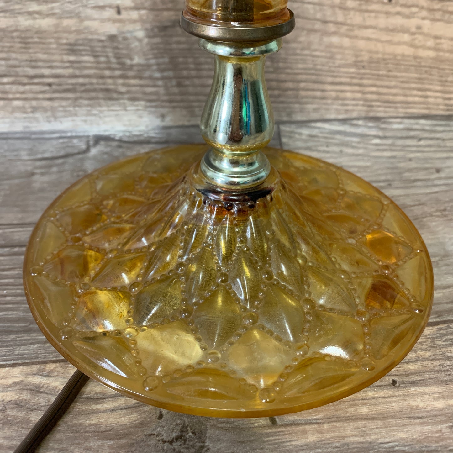 Vintage Amber Glass Lamp with Pressed Quilted Pattern