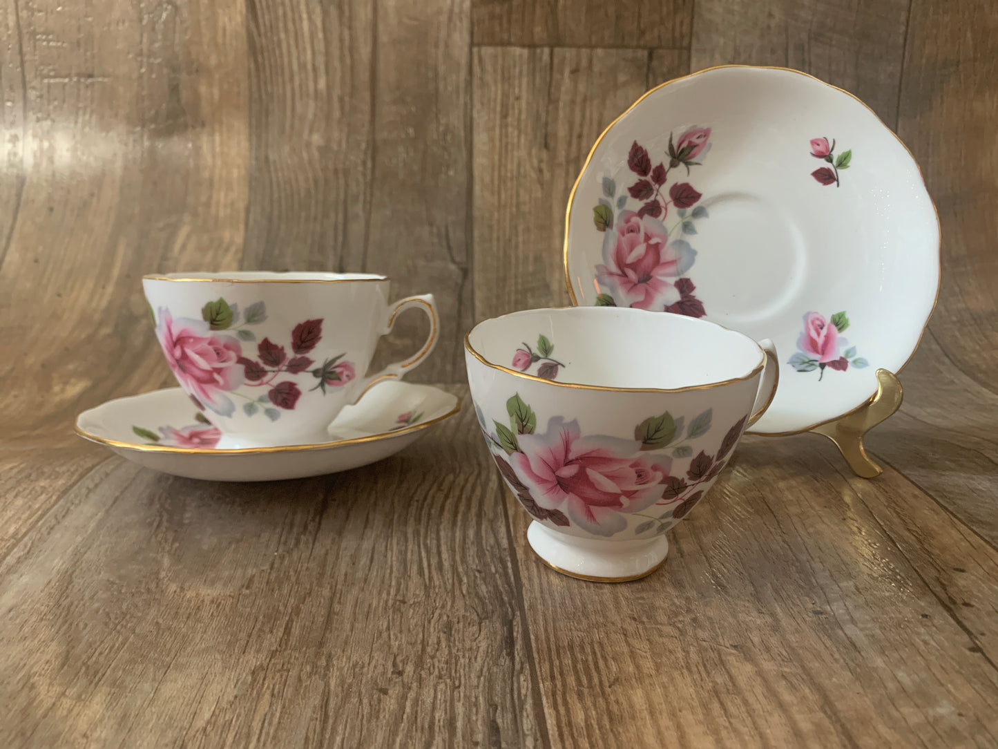 Set of Two Matching Pink Floral Teacups