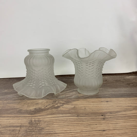 Pair of Tulip Frosted Lamp Shades with Ruffle Trim