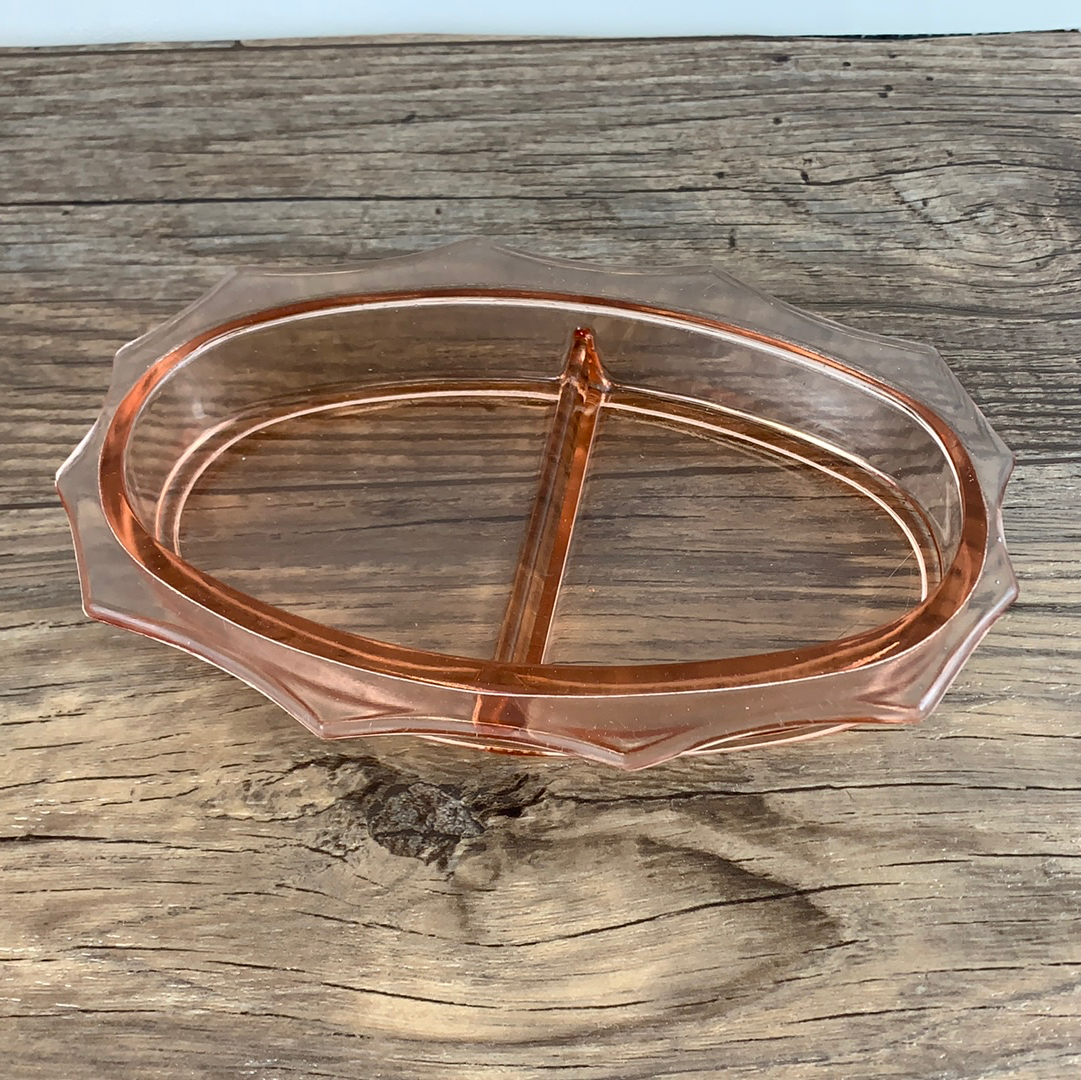 Pink Depression Glass Serving Dish with Carrier