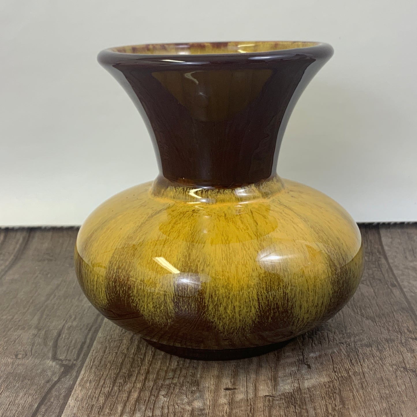 Harvest Gold Vintage 70s Pottery Vase, Brown and Gold Drip Glaze Pottery Vase