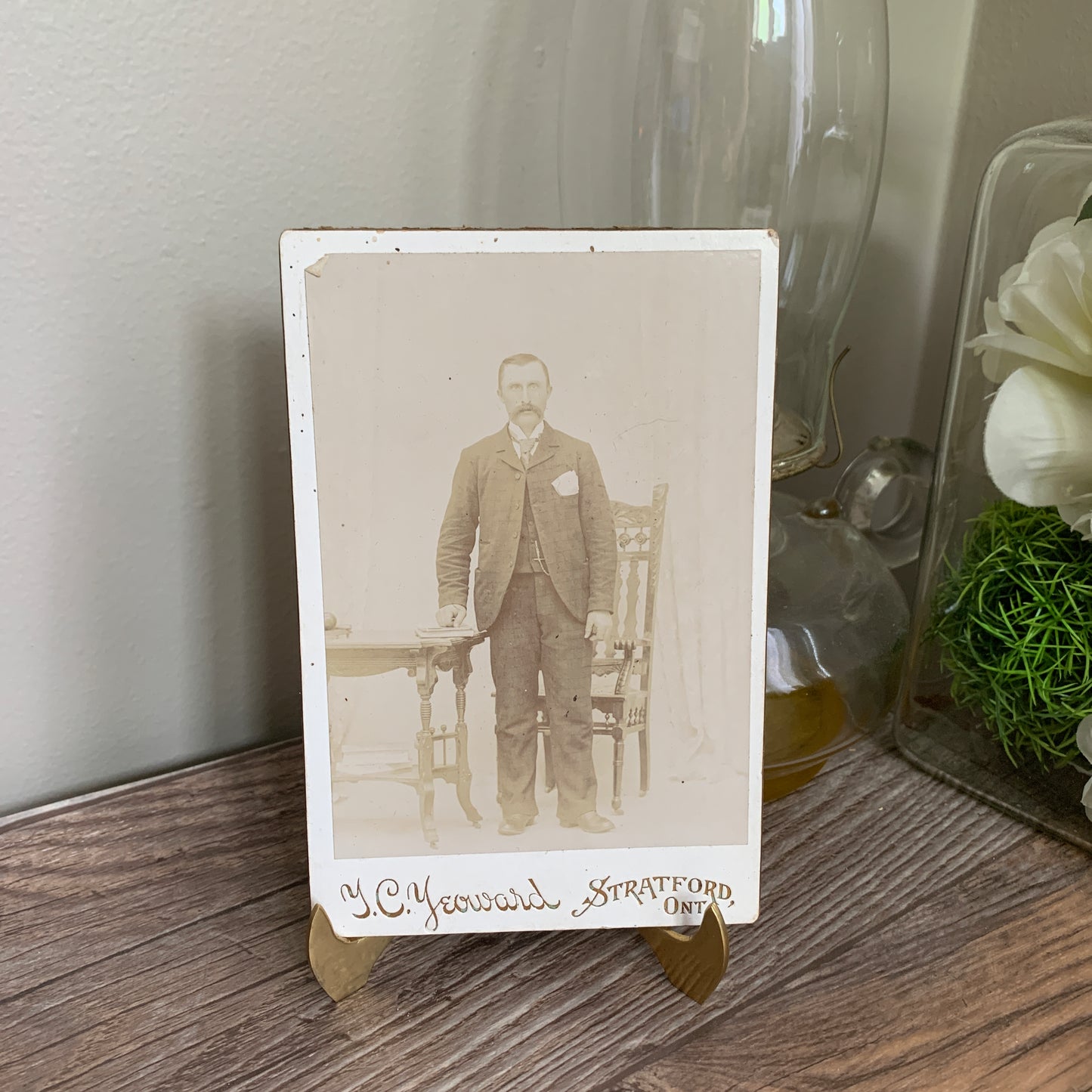 Cabinet Card Photo, Gentleman in a Suit, Antique Black and White Photo, YC Yeoman Stratford, Ontario, Canada