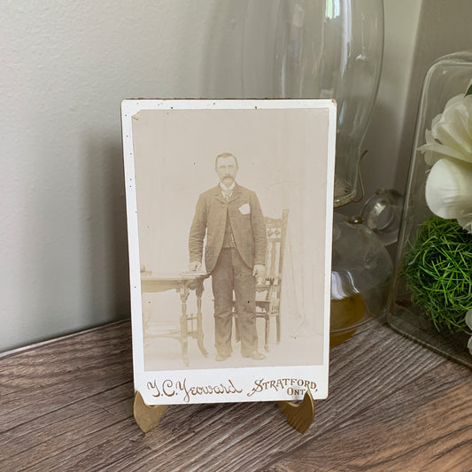 Cabinet Card Photo, Gentleman in a Suit, Antique Black and White Photo, YC Yeoman Stratford, Ontario, Canada