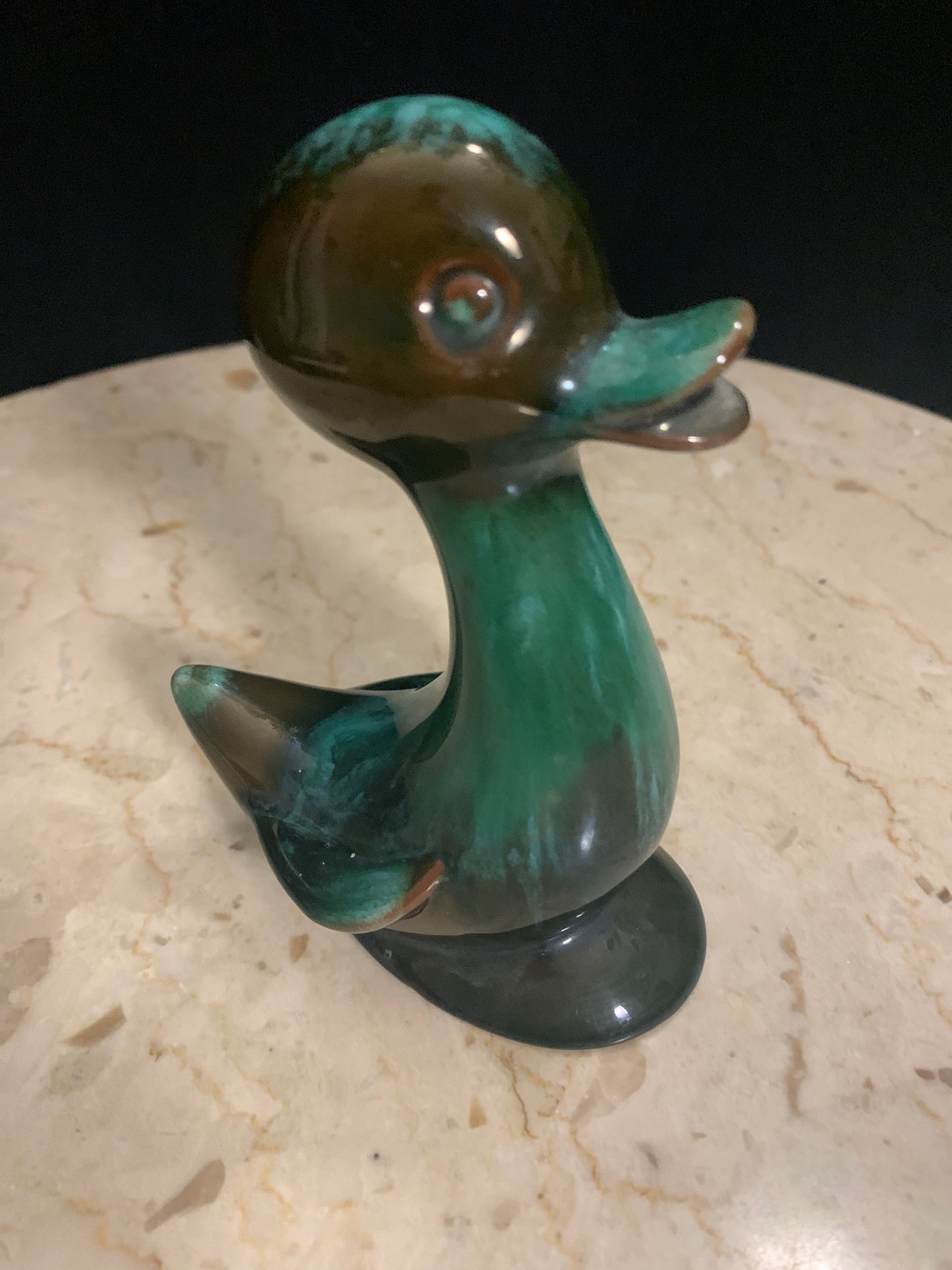 Blue Mountain Pottery Style Duck Blue Green Drip Glaze Pottery Duck