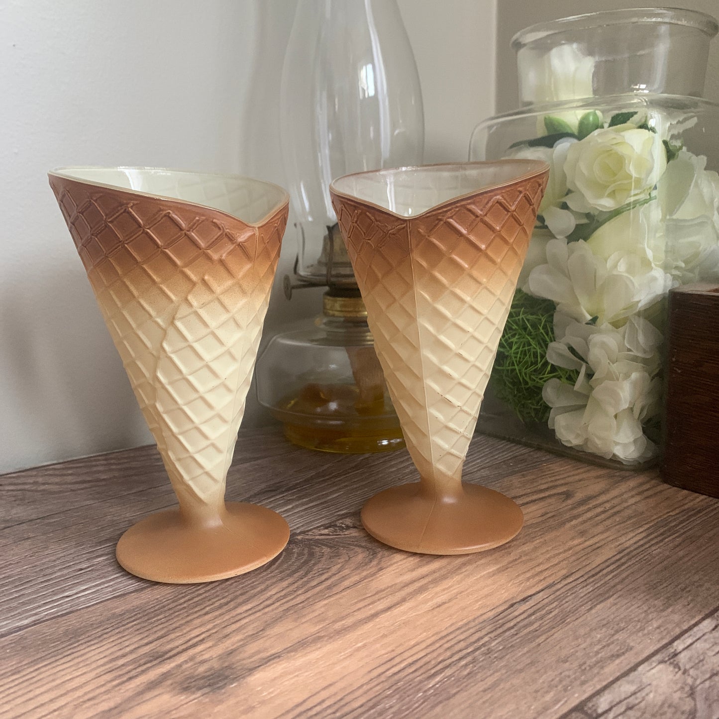 Glass Waffle Cone Ice Cream Sundae Cups