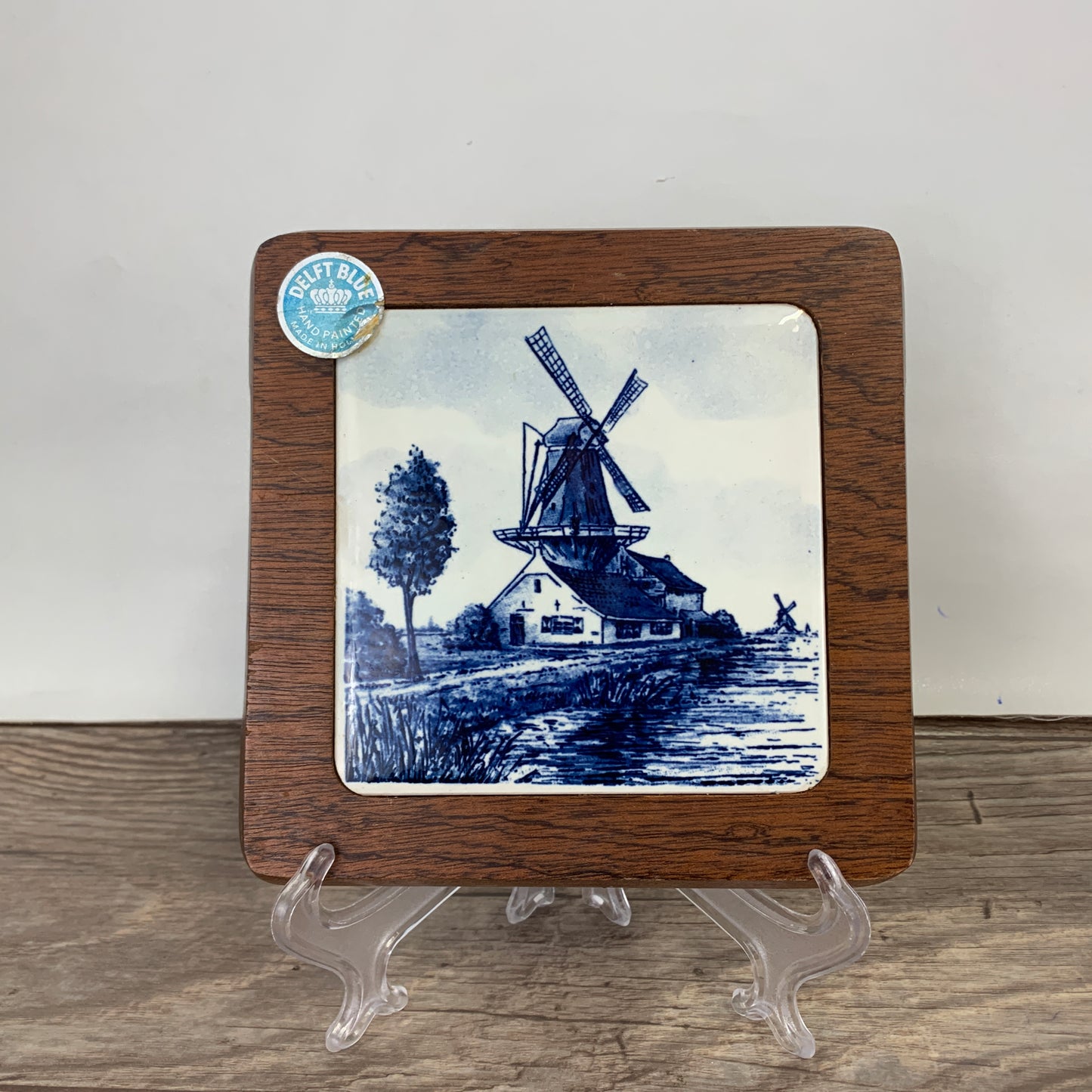 Blue and White Vintage Trivet Delft Blue Ceramic Tile Trivet, Hand Painted Made in Holland