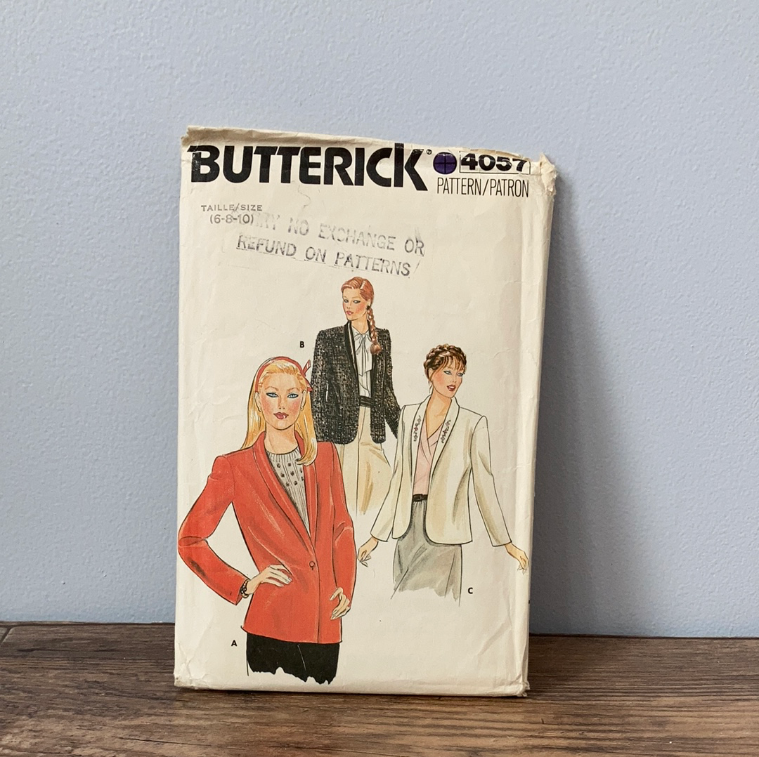 Ladies Jacket Vintage Sewing Pattern Size 6 to 10 Butterick 4057 Loose Fitting 1 Button Jacket with Shoulder Pads