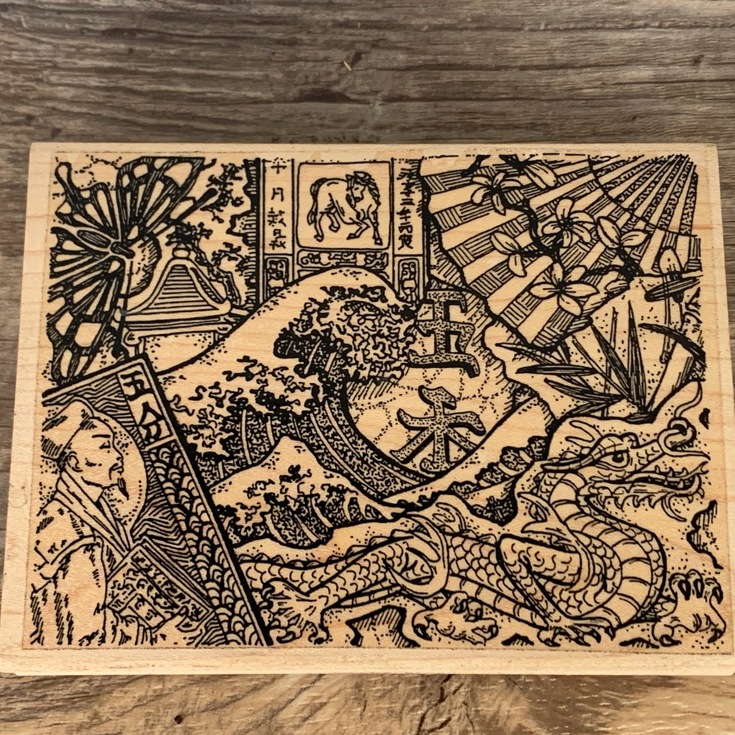 Asian Collage - able Wood Mounted Rubber Stamp the Rubbernecker Stamp Co