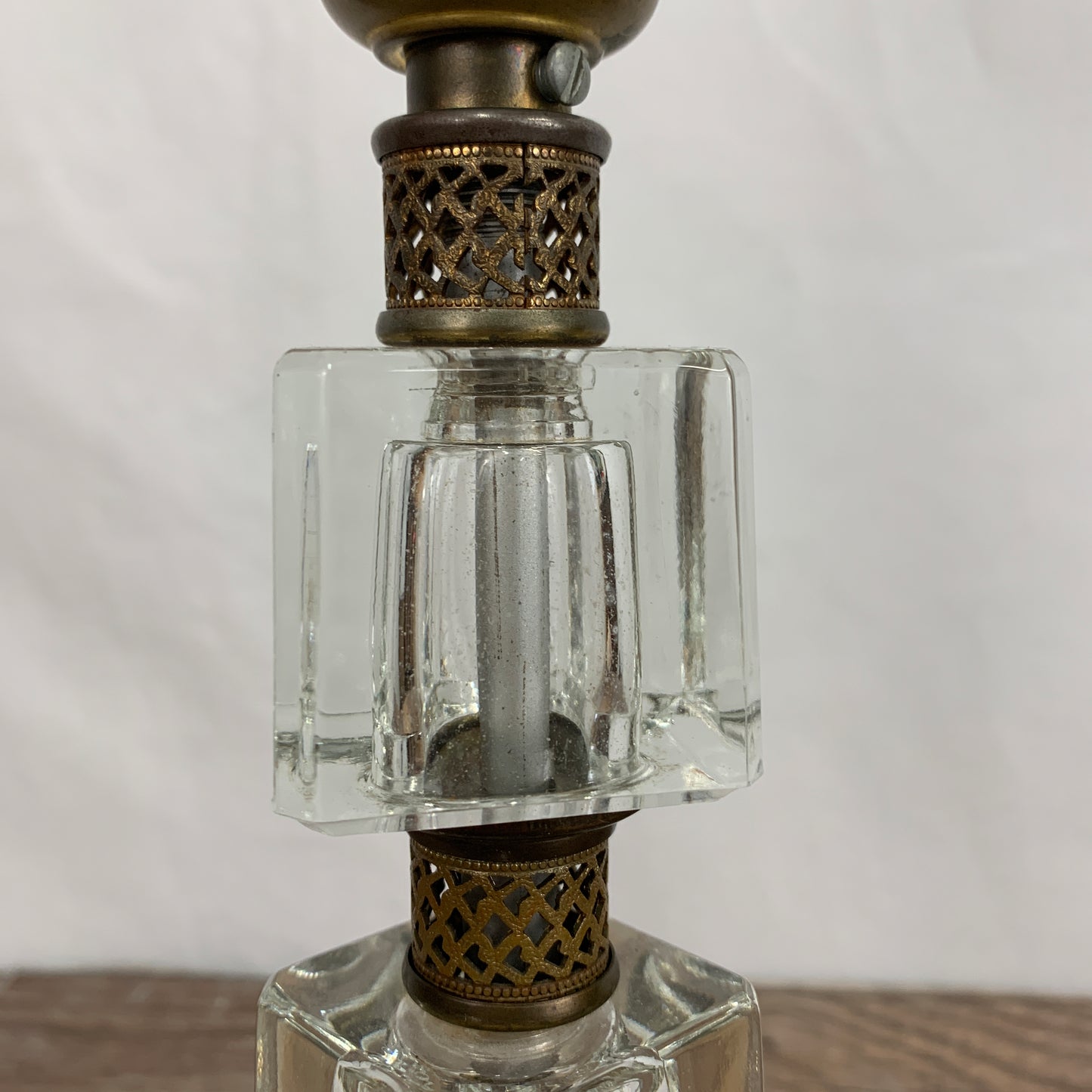 Vintage Glass Table Lamp with Brass Accents