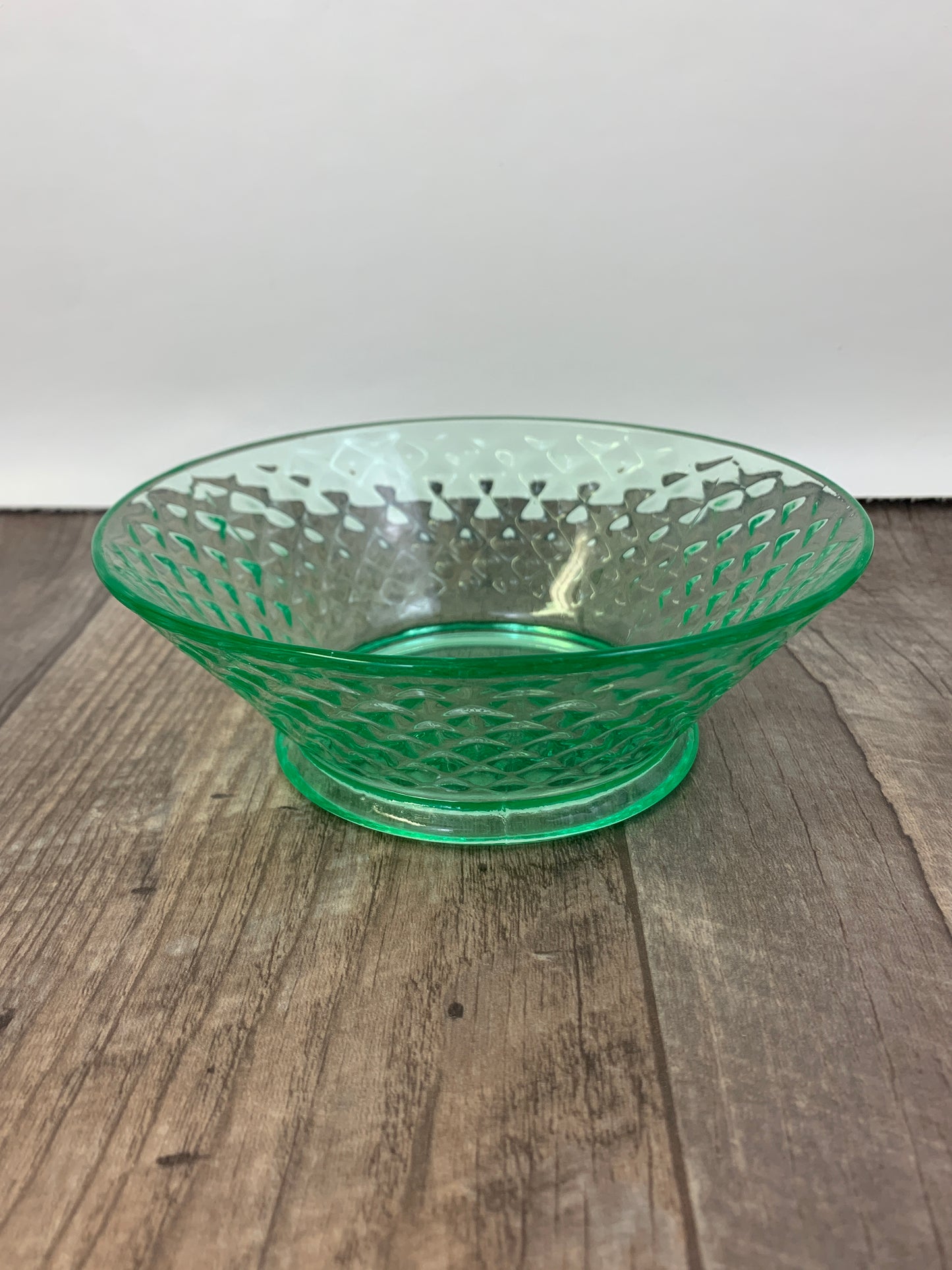 Vintage Green Depression Glass Bowl Diamond Quilted Flat Diamond Imperial Glass Company
