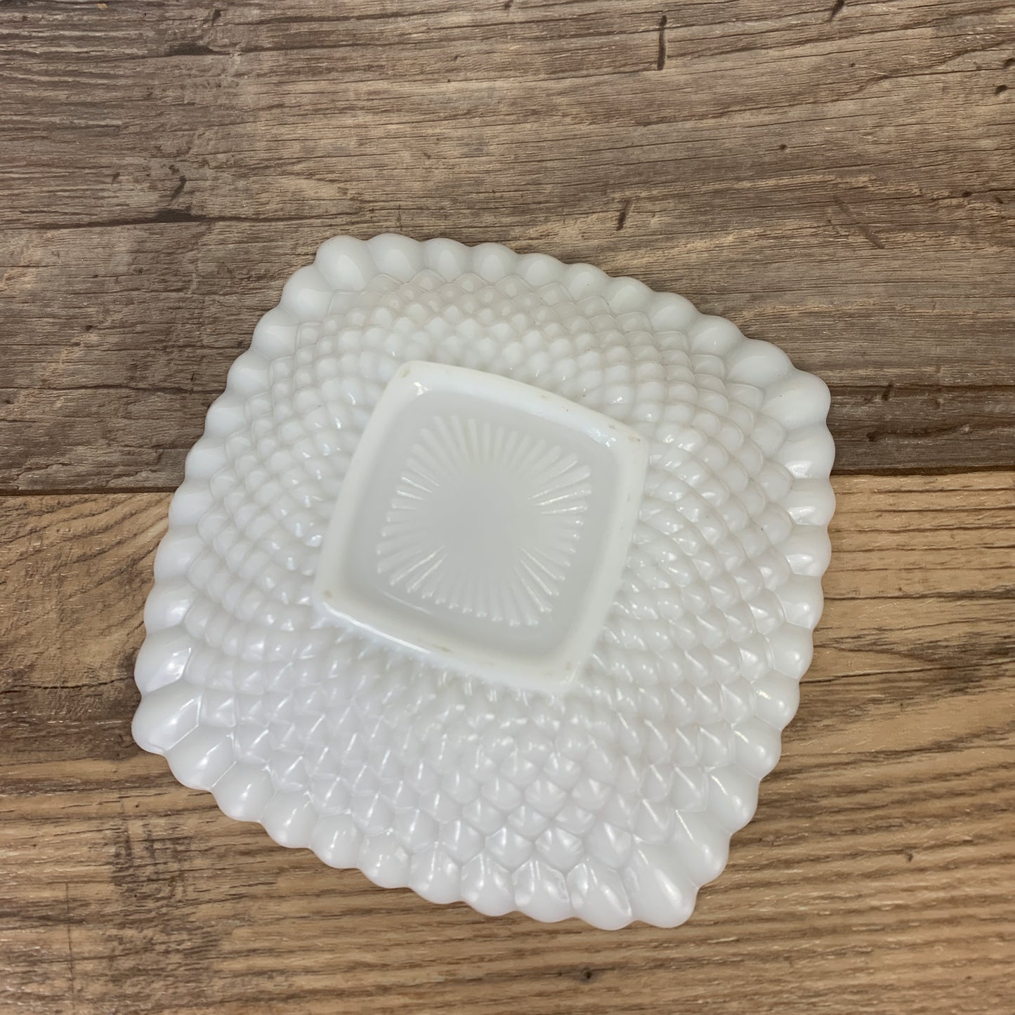 Square Milk Glass Bowl with Quilted Diamond Pattern