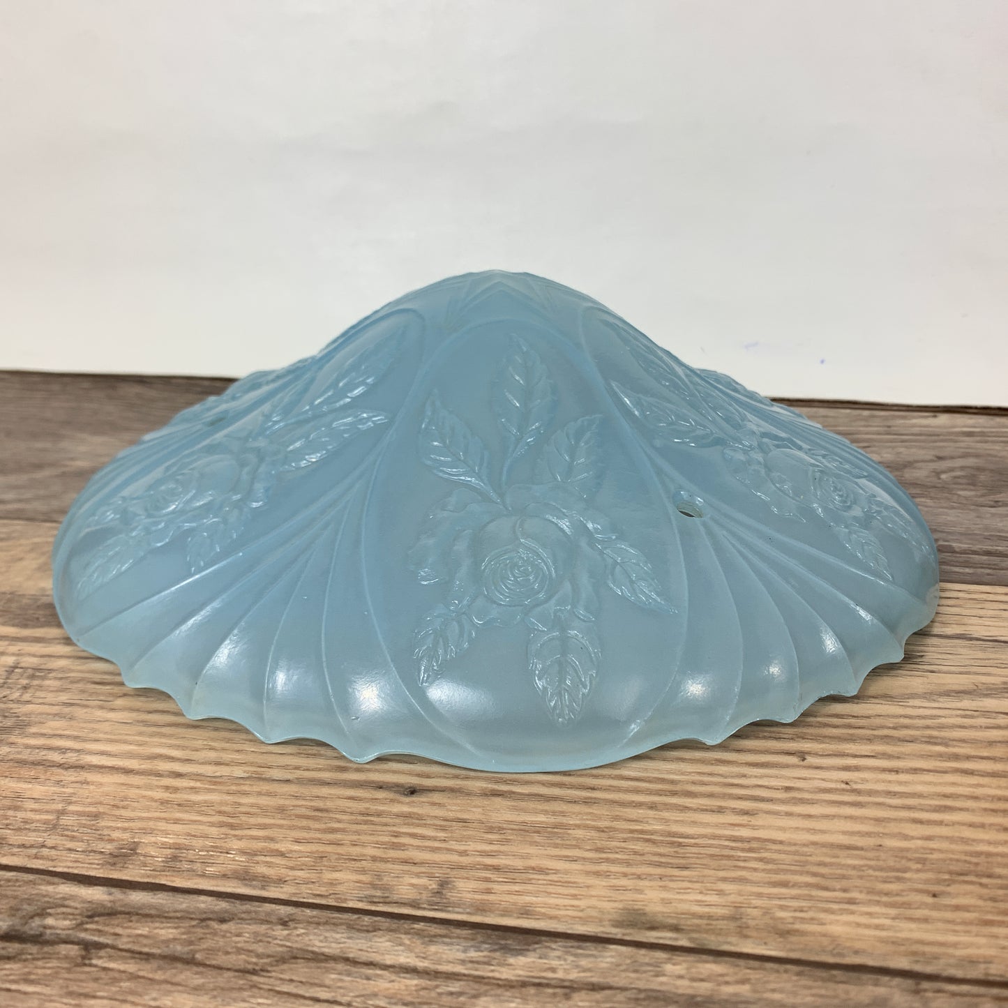 Antique Glass Lamp Shade, Blue 3 Hole Light Cover with Raised Floral Pattern