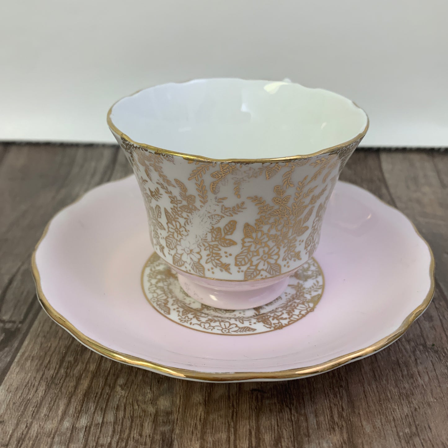 Pink and White Vintage Teacup with Gold Design, Royal Vale English Tea Cup