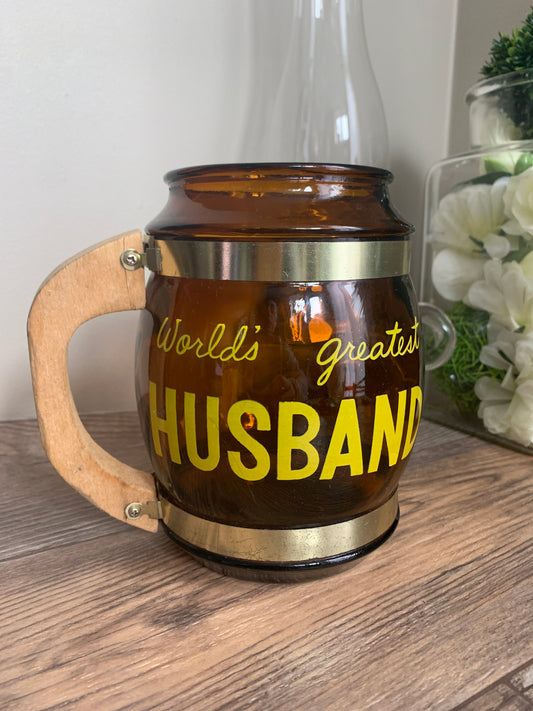 World's Greatest Husband Extra Large Vintage Amber Glass Mug Man Cave Gifts for Husband