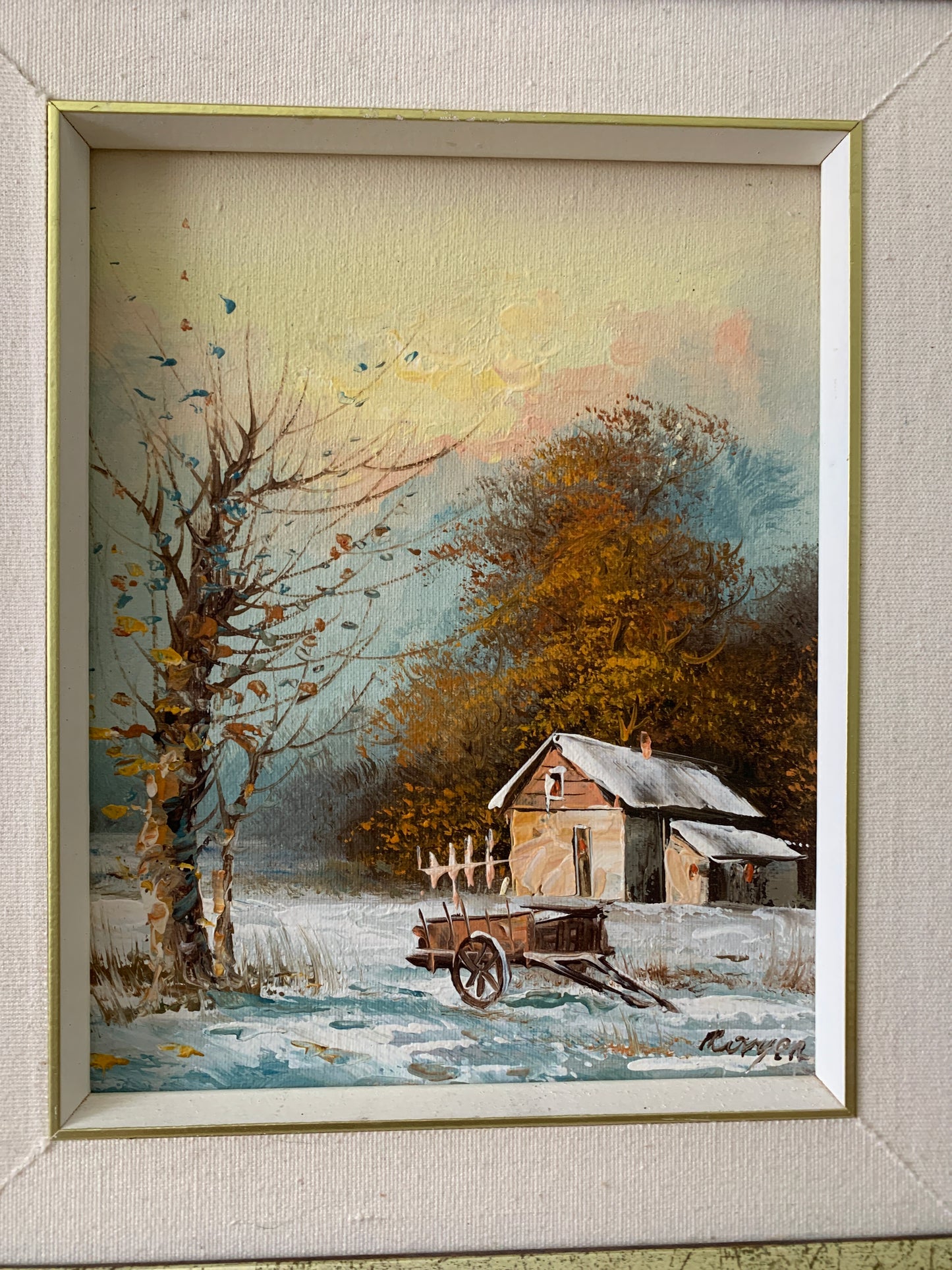 Vintage Framed Art Farm Scene Oil Painting