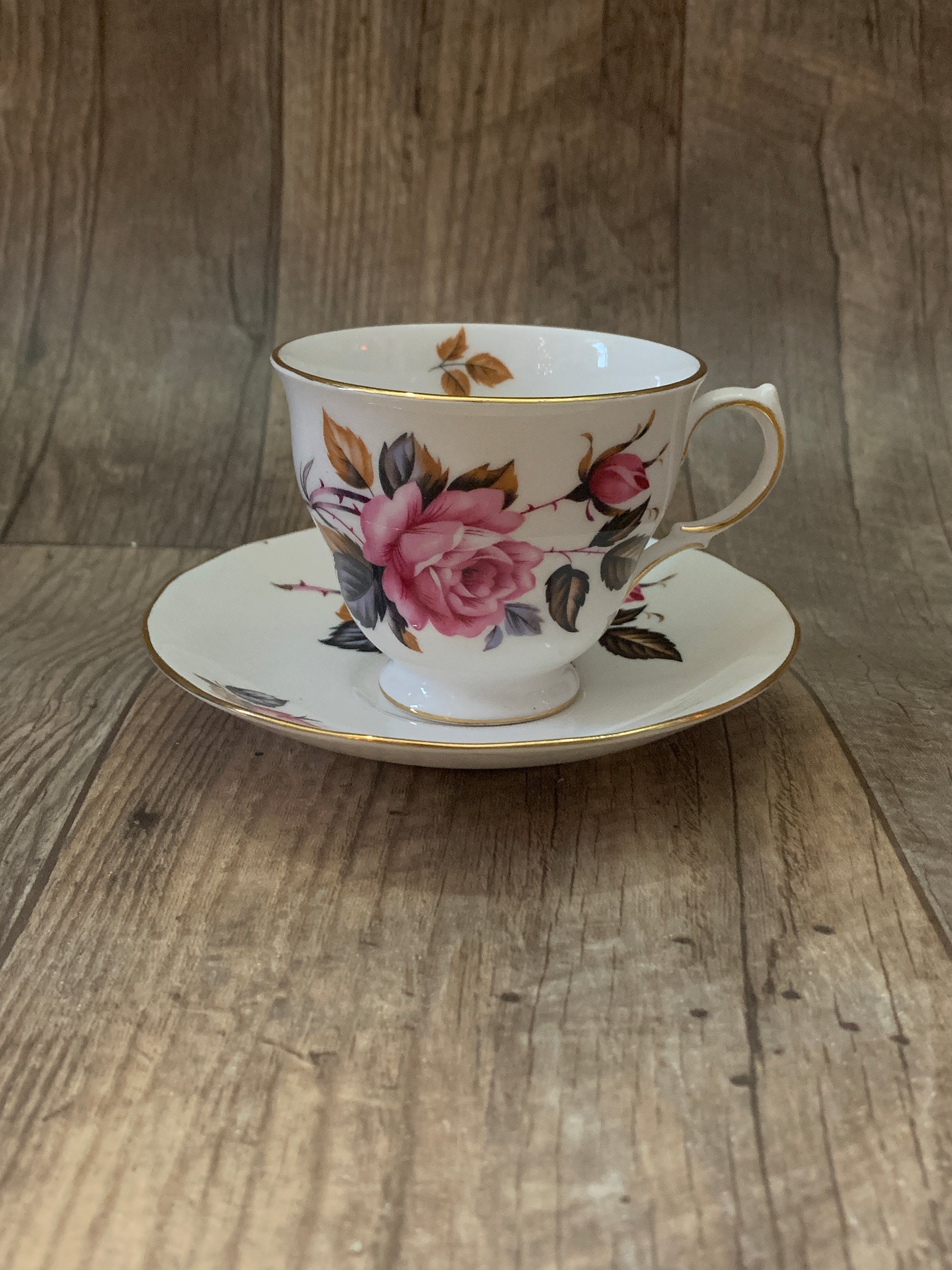 Pink floral teacup and saucer