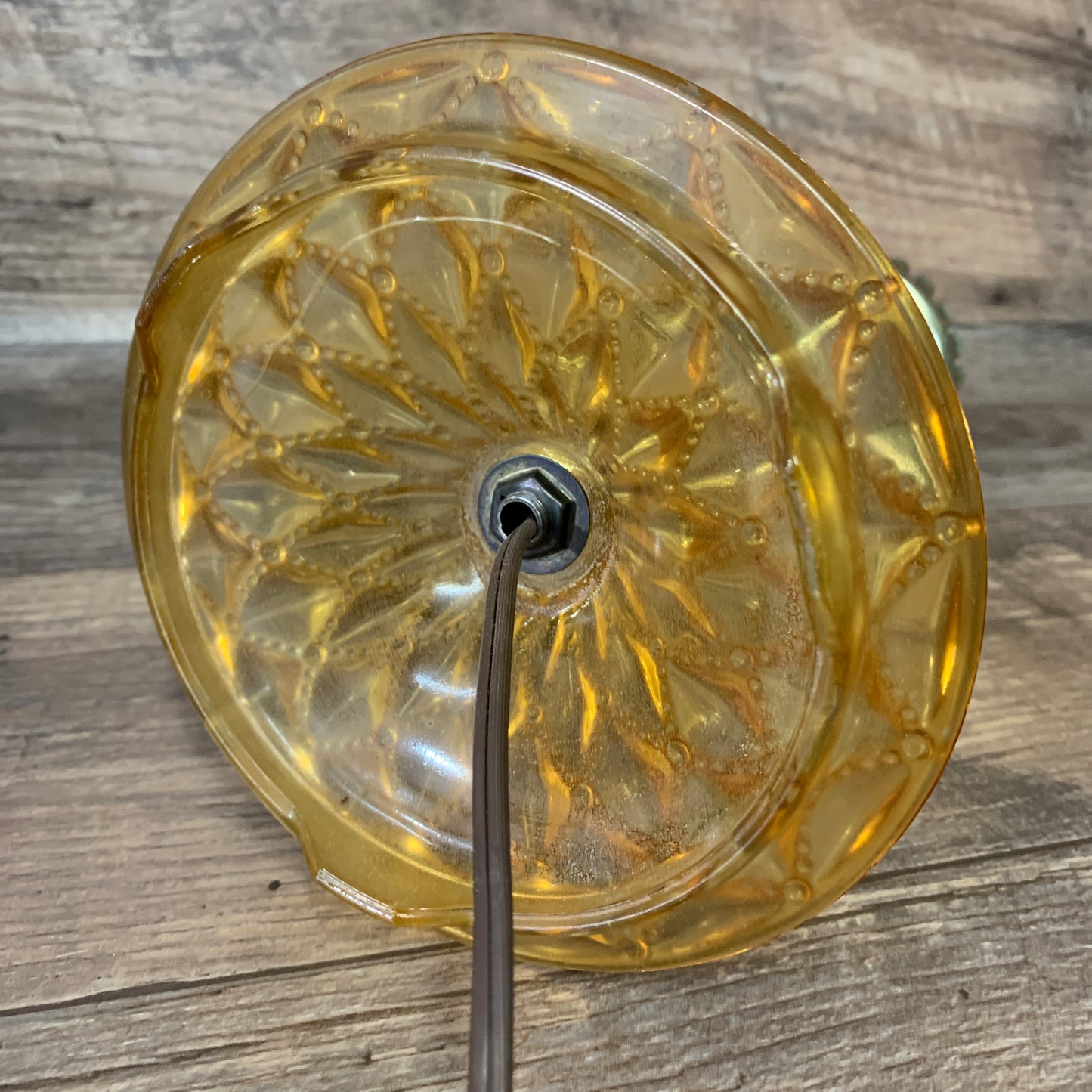 Vintage Amber Glass Lamp with Pressed Quilted Pattern