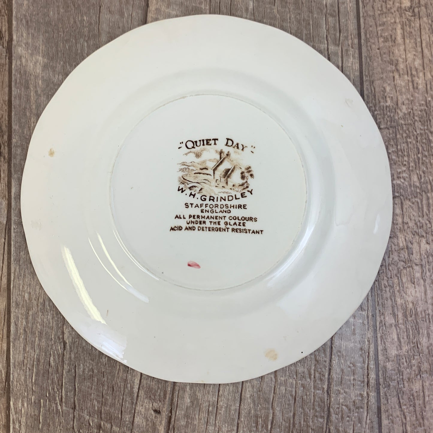 WH Grindley Transferware A Quiet Day Luncheon Plate 8.75” Antique Farmhouse Style Transferware Plate