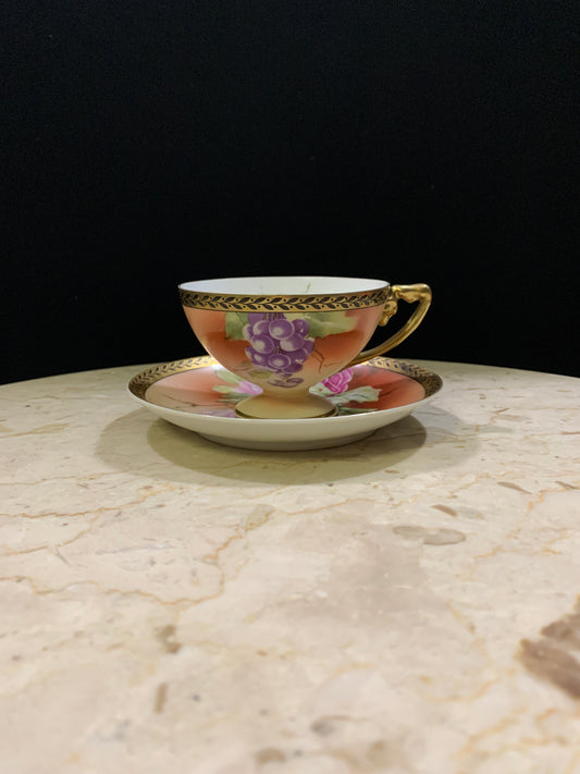 Rosenthal Hand Painted Tea Cup and Saucer with Grape Pattern Bavaria China Teacup