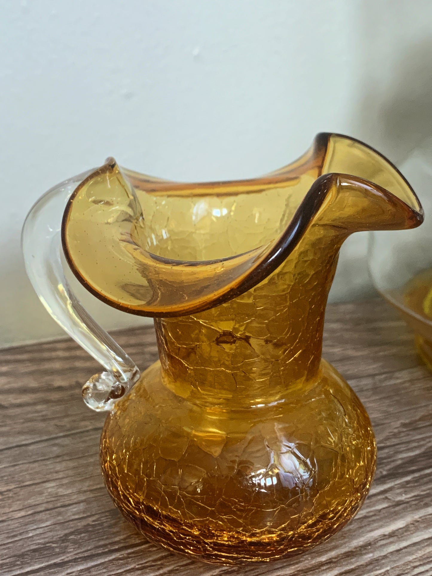 Vintage Amber Crackle Glass Pitcher Small Decorative Vase Vintage Home Decor