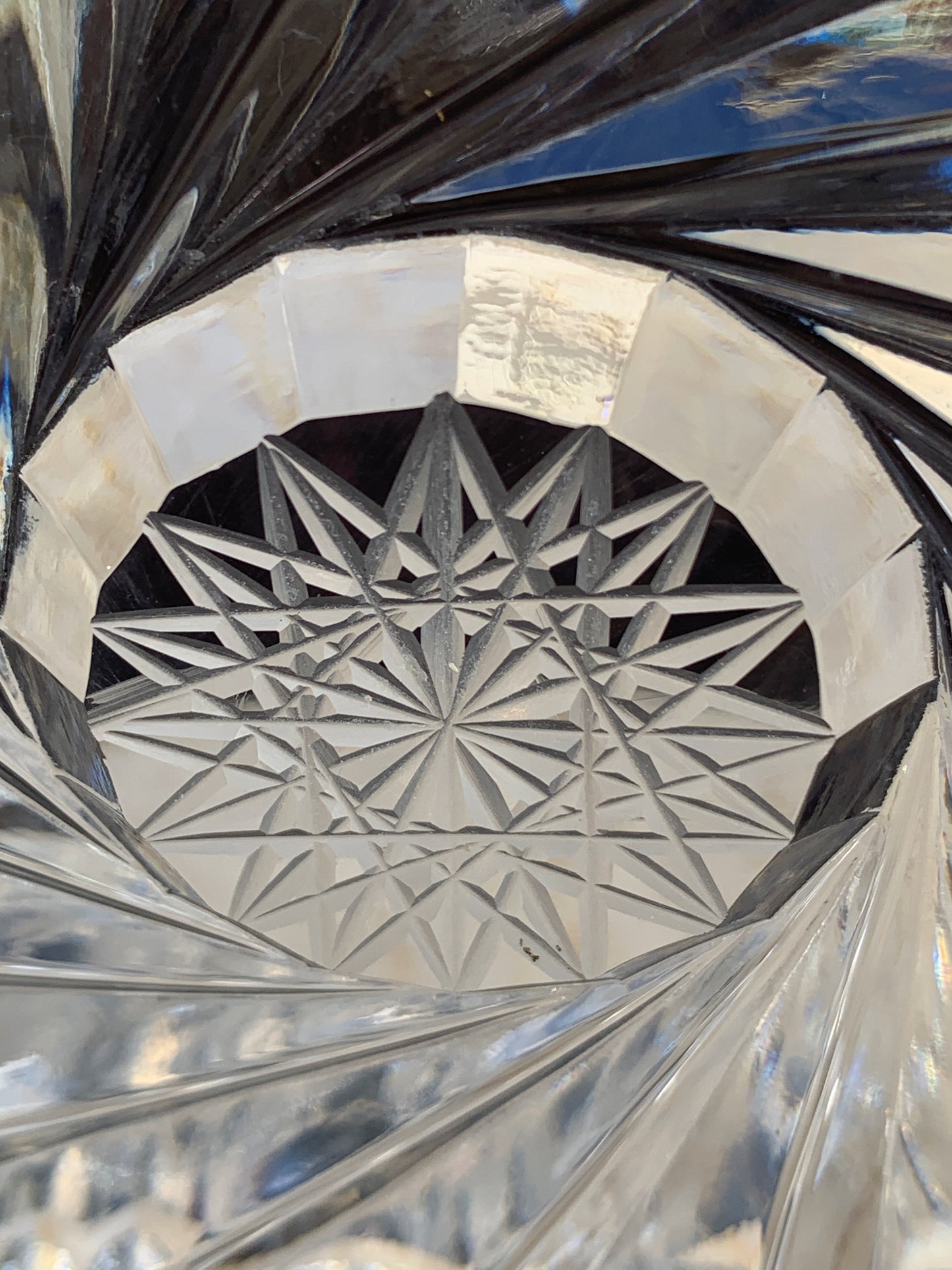 Vintage Large Clear Ashtray Cut Crystal Pinwheel Design