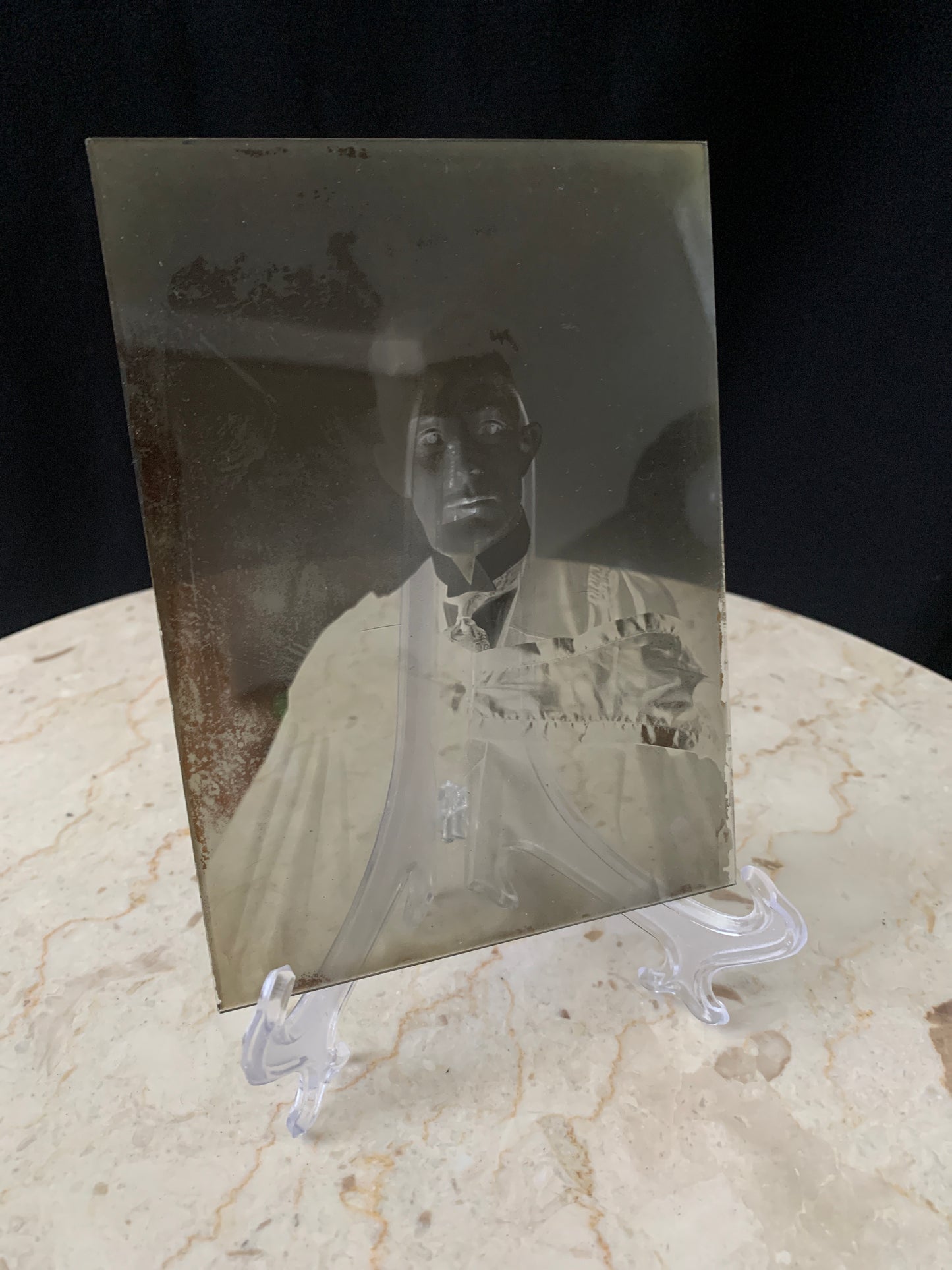 Antique Glass Photo Negative Dry Plate Young Man Graduation Photo