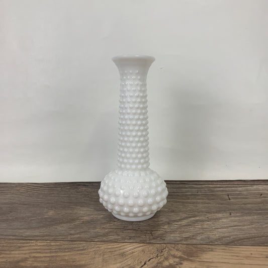 Milk Glass Hobnail Bud Vase, E O Brody Vintage Glass Vase