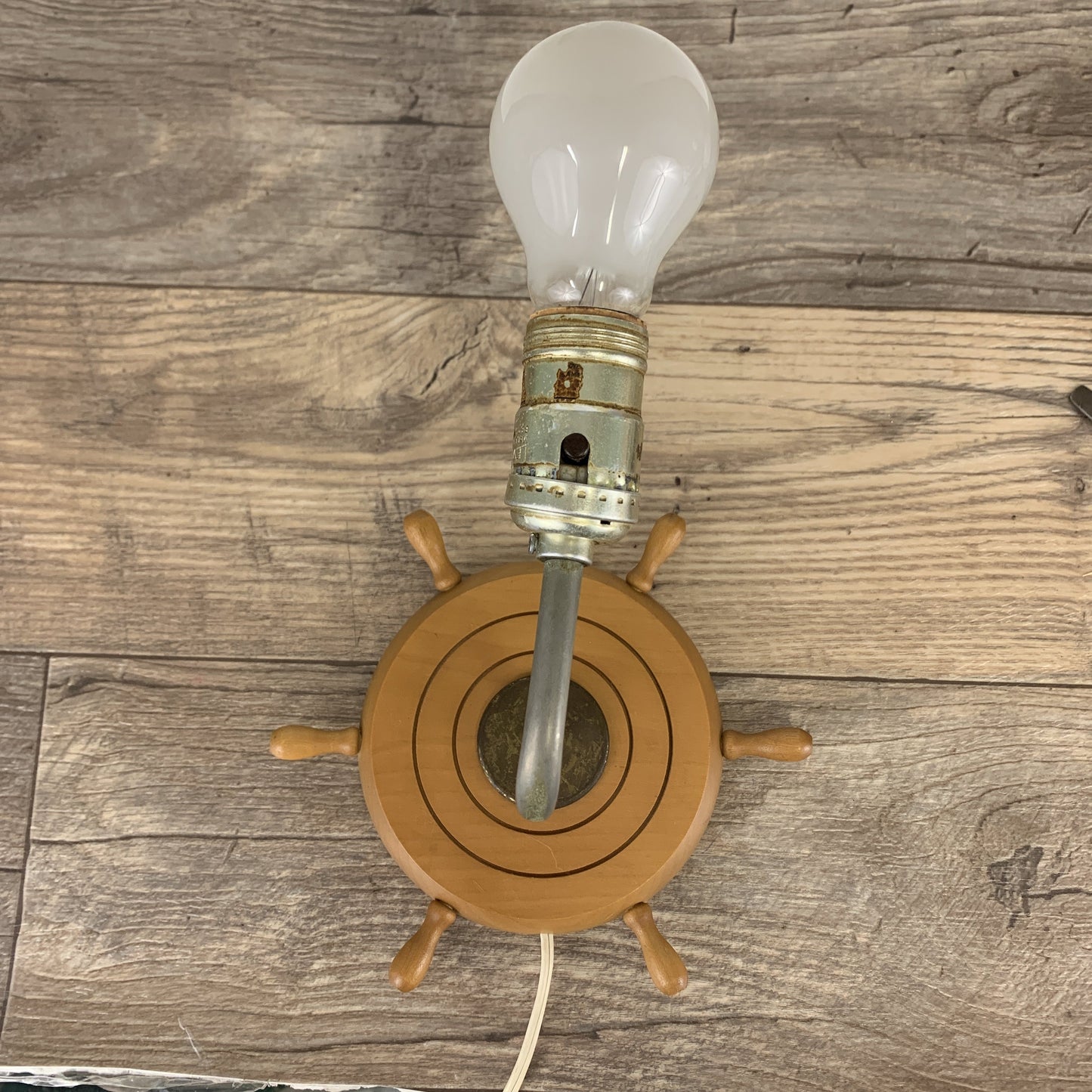 Ship's Wheel Vintage Lamp, Small Wooden Wall Lamp