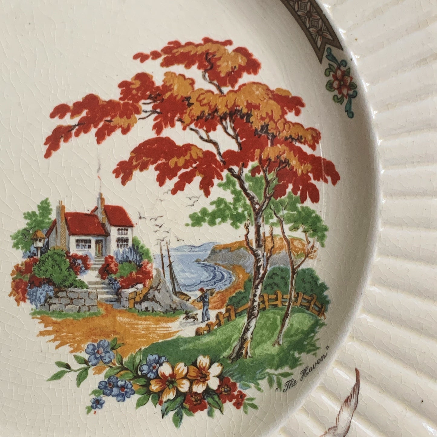 Booths China Plate with Garden Scene, Antique China Plate Vintage Farmhouse Decor