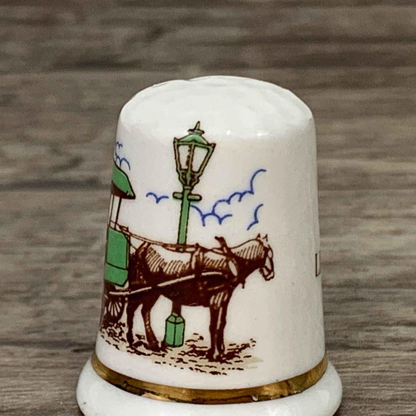 Museum of Lincolnshire Life Bone China Thimble, Vintage China Thimble with Horse and Buggy Trip Souvenir
