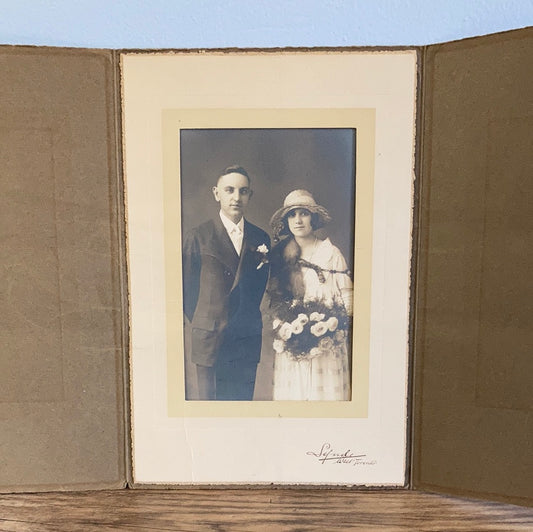Original Antique Wedding Photograph in Paper Frame and Folder