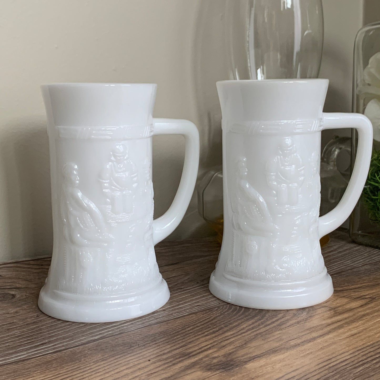 Milk Glass Stein w Raised Pattern Vintage Federal Glass Milk Glass Steins Set of 2