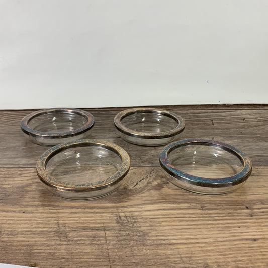 Glass Coasters with Silver Plated Rim, Set of 4