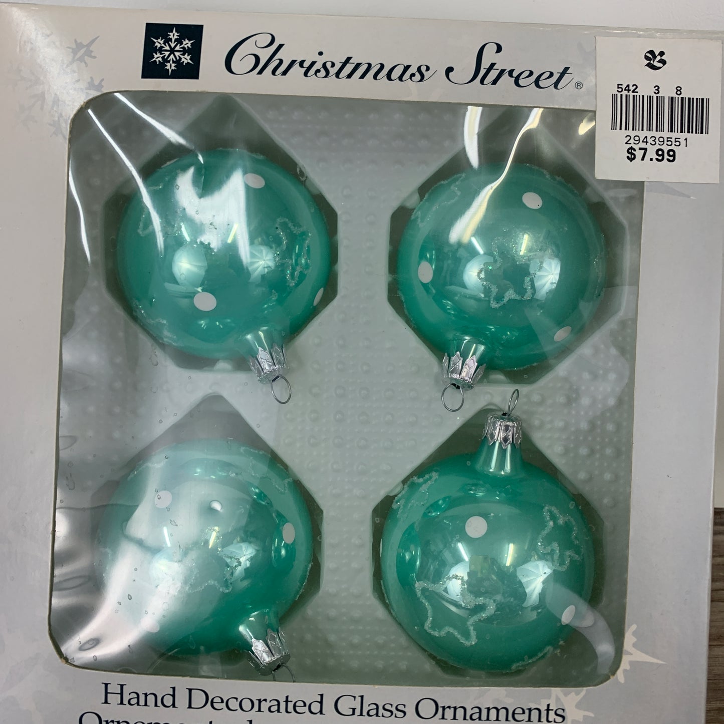 Teal Hand Decorated Glass Christmas Ornaments