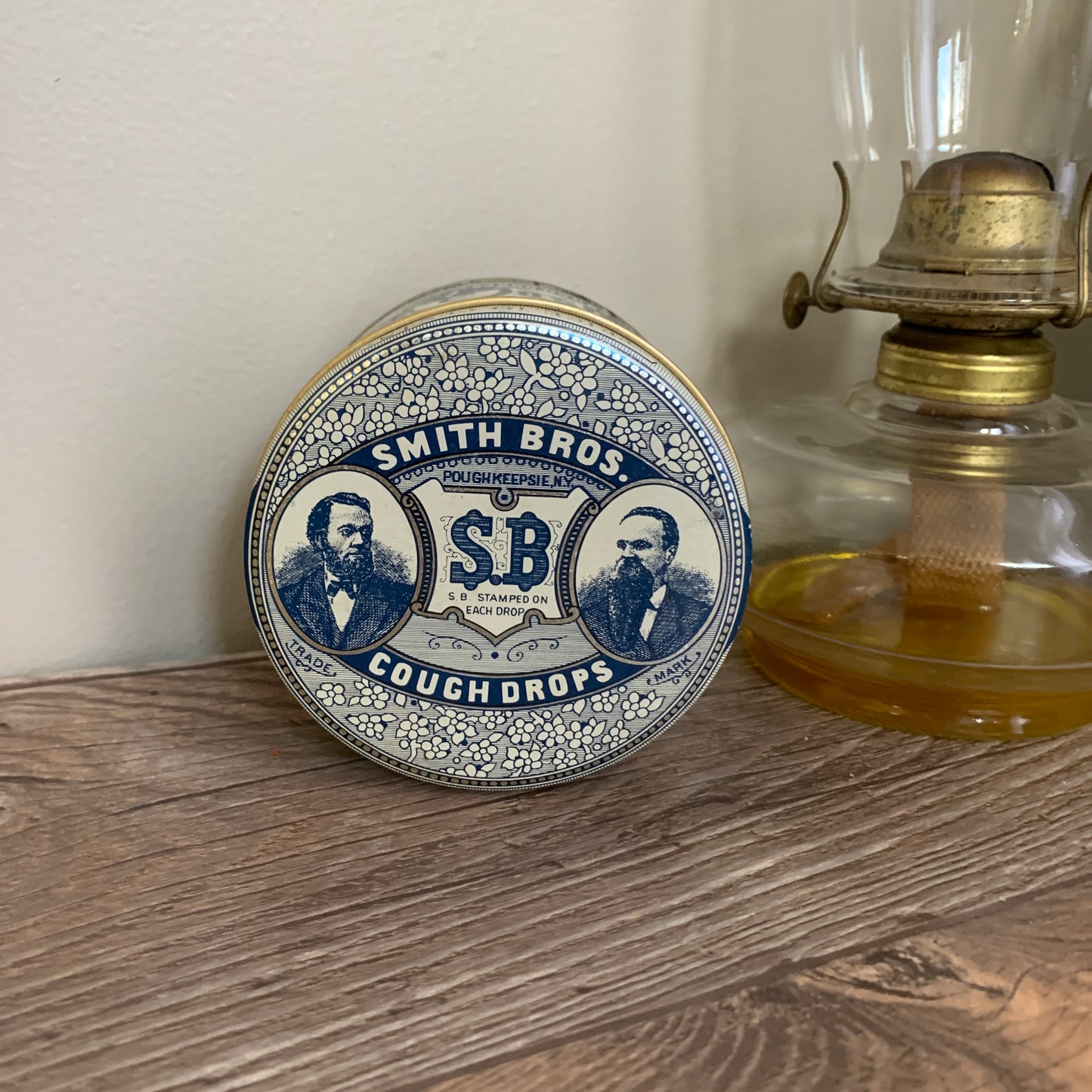 Smith Bros Cough Drop Vintage Tin Blue and White Vintage Home Decor