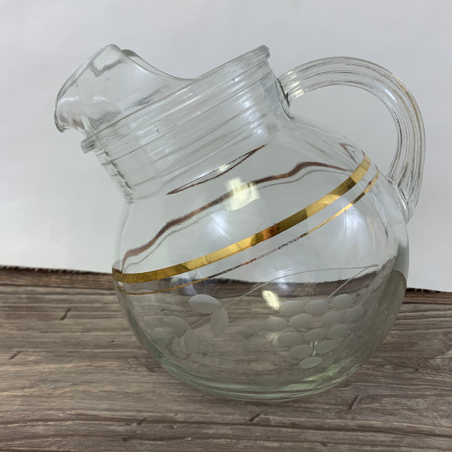 Vintage Ball Glass Juice Pitcher with Grape Pattern