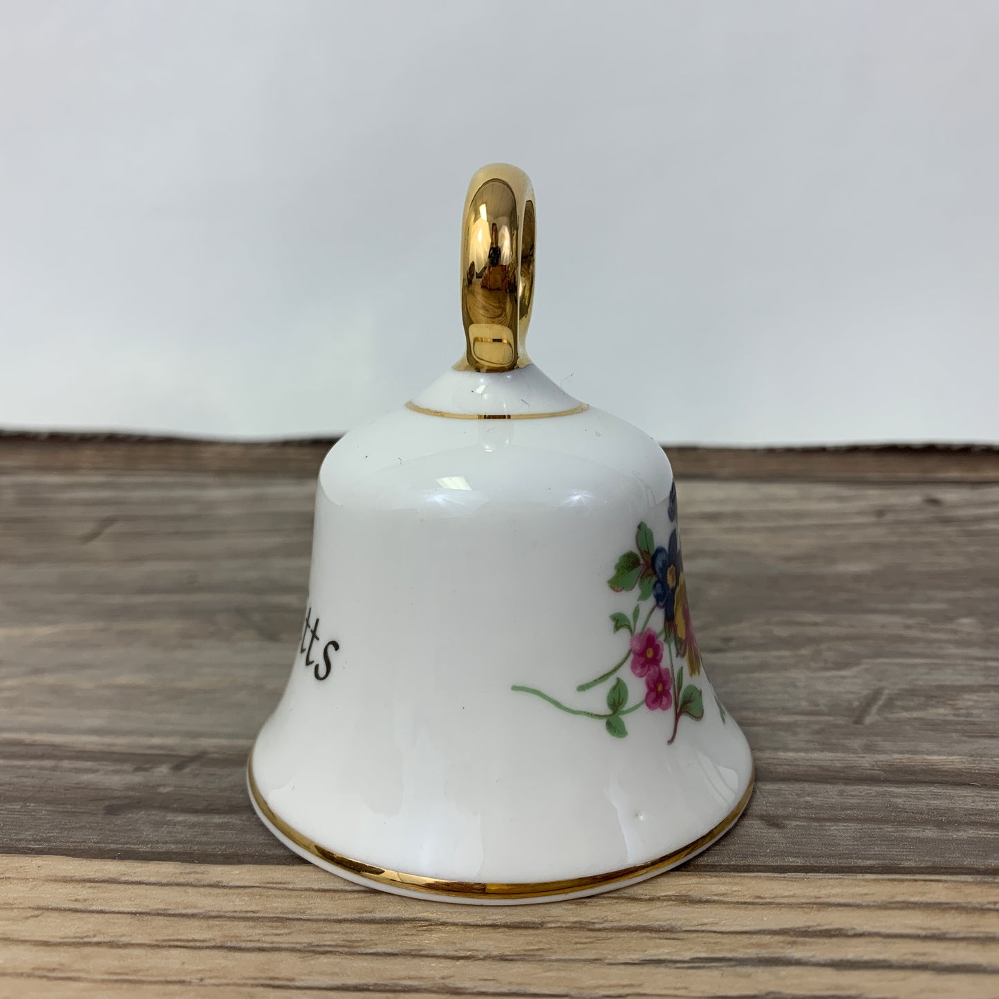 Vintage China Bell with Floral Pattern Vintage Travel Souvenir St Kitts Bell