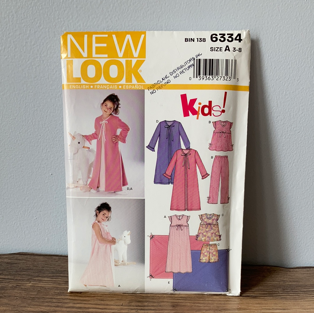 Girls Pajamas Nightgown Robe and Blanket Sewing Pattern Size 3 to 8 New Look 6334