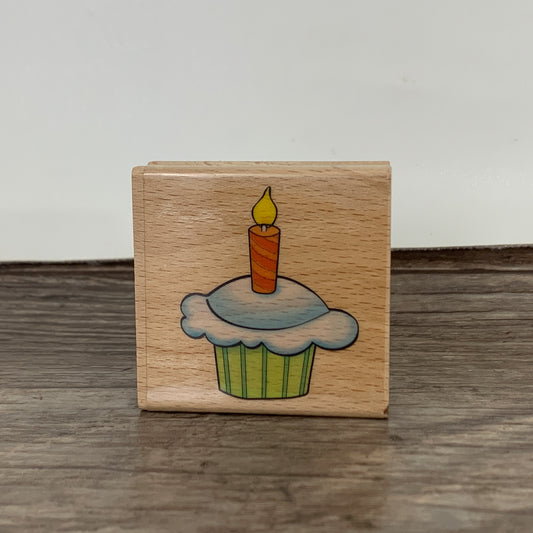 Cupcake with a Candle Rubber Stamp Sarah Beise Stamp