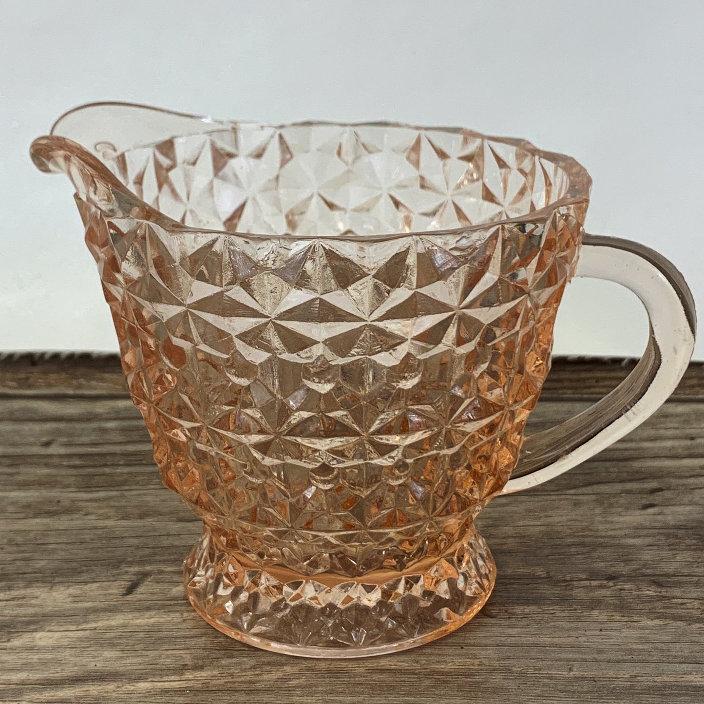 Pink Depression Glass Cream Pitcher, Jeanette Glass Buttons and Bows, Jeanette Glass Holiday Pattern