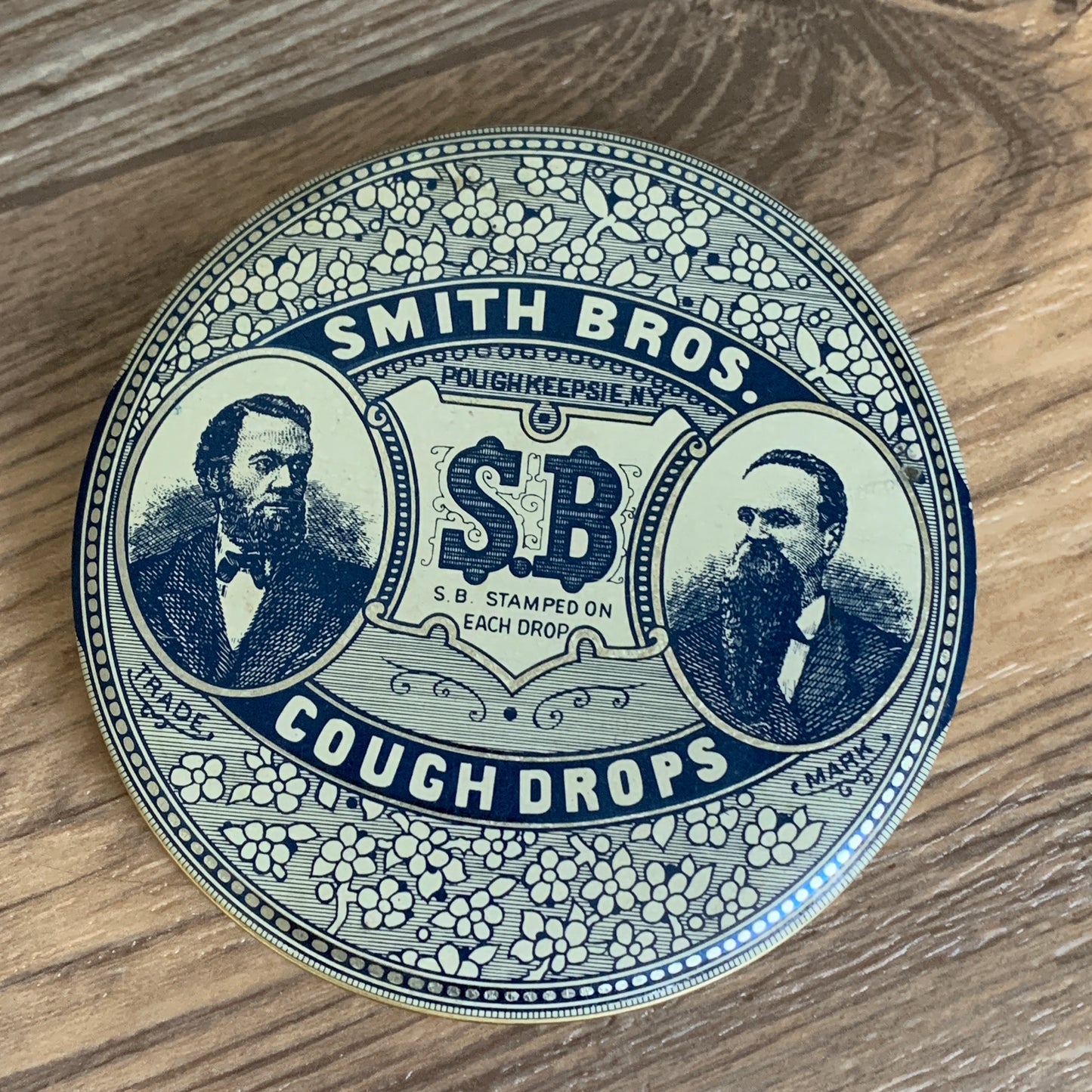 Smith Bros Cough Drop Vintage Tin Blue and White Vintage Home Decor