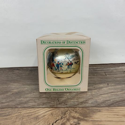 Vintage Satin Christmas Ornament with Winter Skating Scene