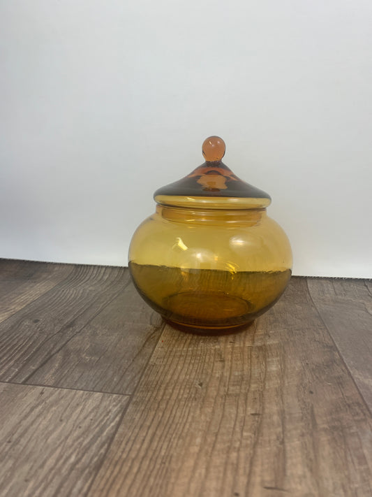 Blown Glass MCM Lidded Dish Empoli lidded Candy Dish Amber Candy Jar