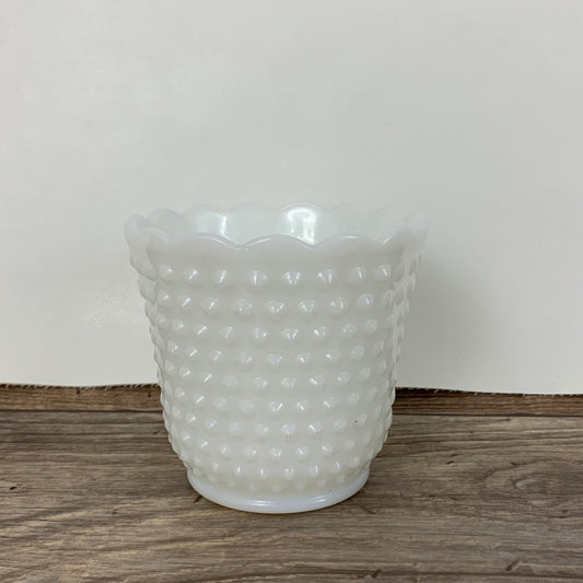 FireKing Milk Glass Hobnail Planter, Vintage Farmhouse Decor.