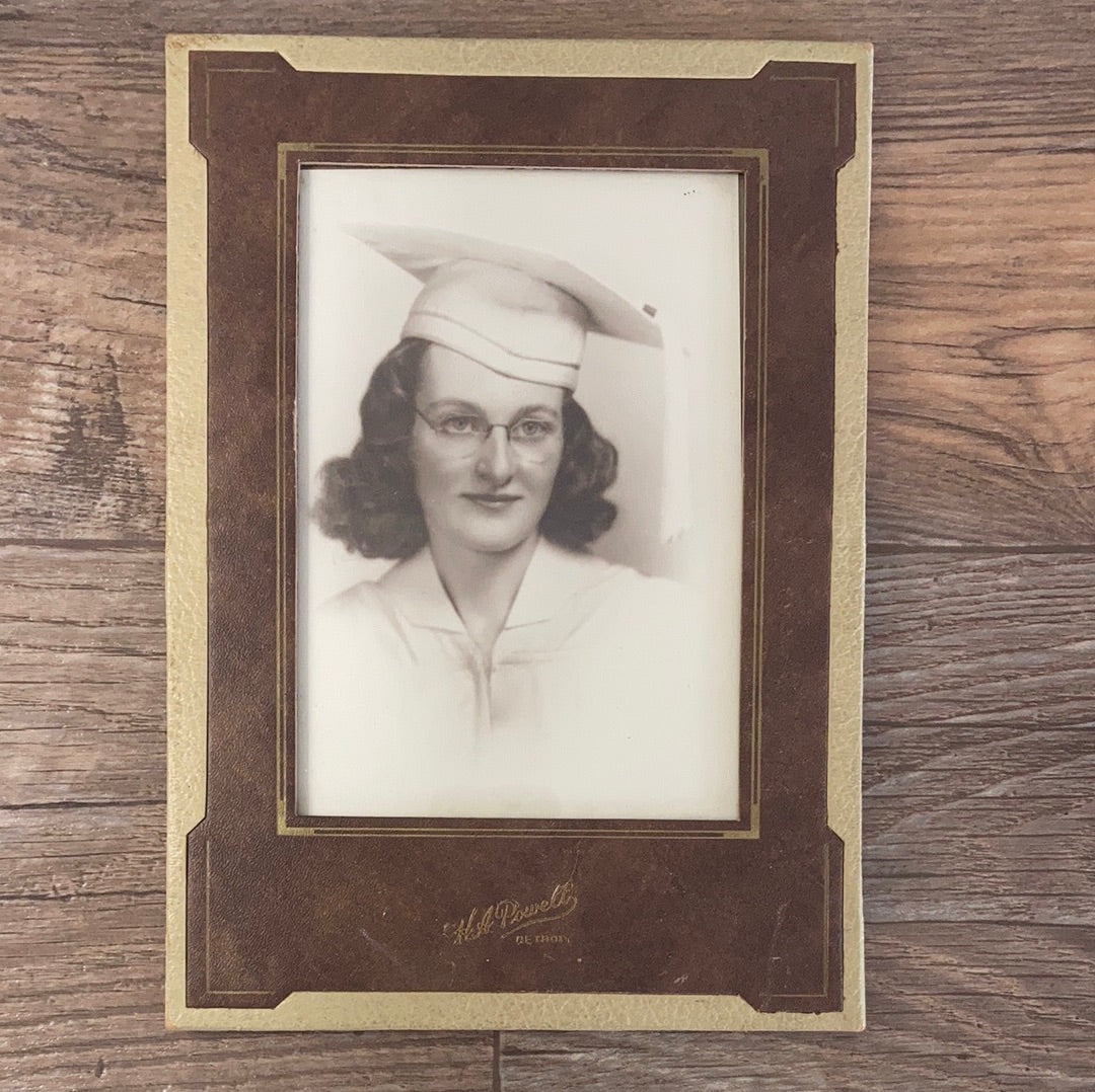 Portrait of a Young Female Graduate Vintage Black and White Photograph Framed