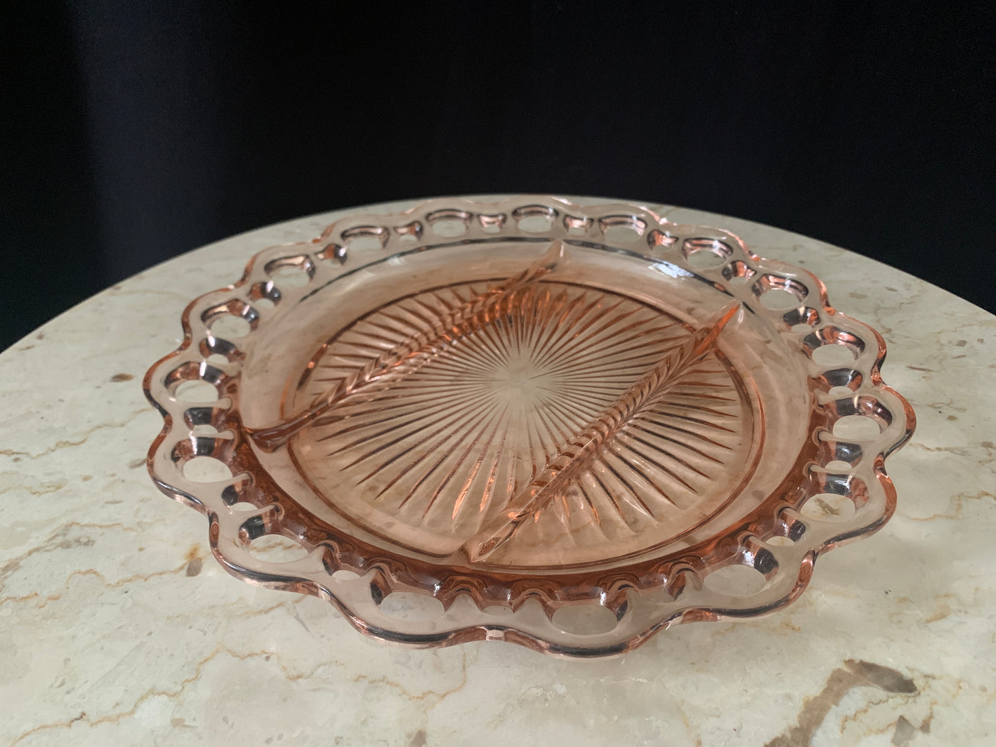 Old Colony Blush Pink Depression Glass Divided Plate Relish Dish Hocking Glass Co