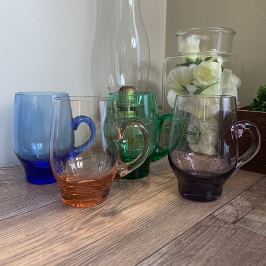 Set of 4 Colourful Blown Glass Mugs MCM Blown Glass Mugs Vintage Barware