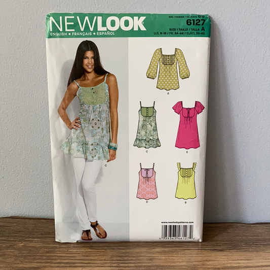Misses Tunic Tops Sleeveless or Long Sleeve Sewing Pattern Size 6 to 16 New Look 6127 Peasant Blouse Sewing Pattern