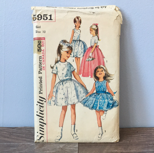 Girls Dress in Two Lengths and Jacket Vintage Sewing Pattern Size 10 Simplicity 5951