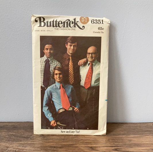 Mens Tie Vintage Sewing Pattern One Size Butterick 6351